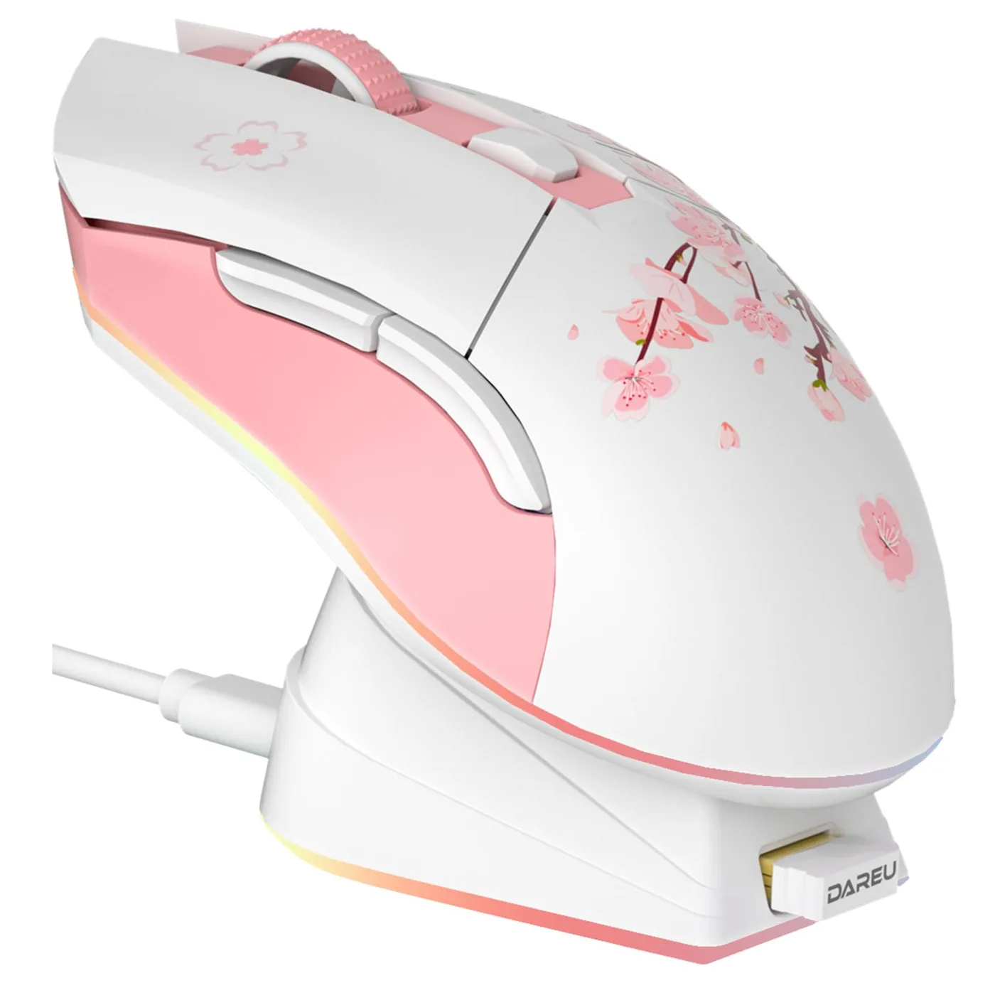 DAREU 901X Raton Gaming Inalámbrico Rosa con Base de Carga Recargable RGB, 12 K dpi, 6…