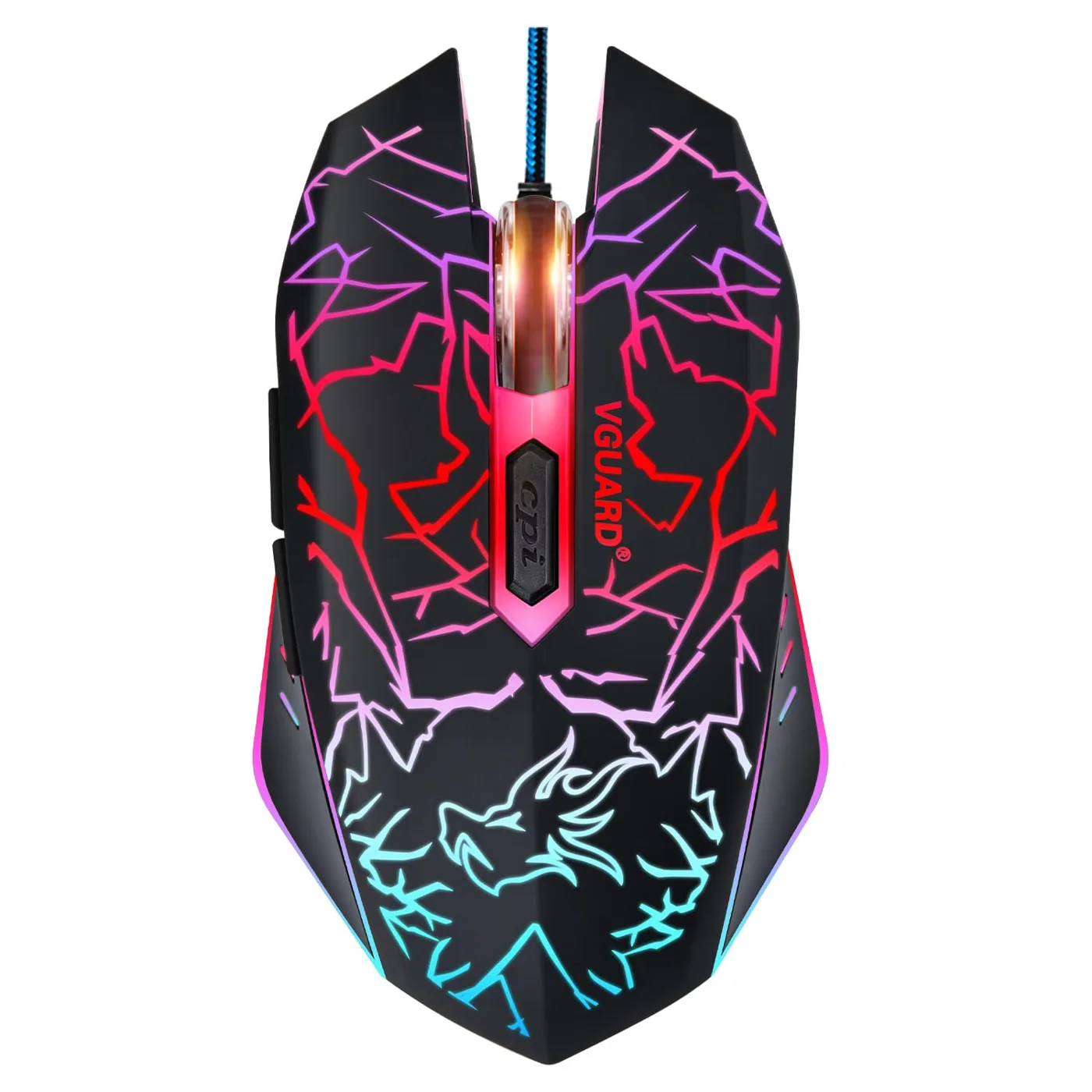 VGUARD Ratón Gaming con Cable, 4 dpi Ajustables hasta 3600, Negro