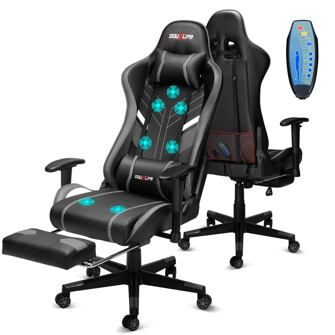 Douxlife Silla Gaming con Masaje de 7 Puntos, Silla de Oficina Ergonómica, Respaldo…