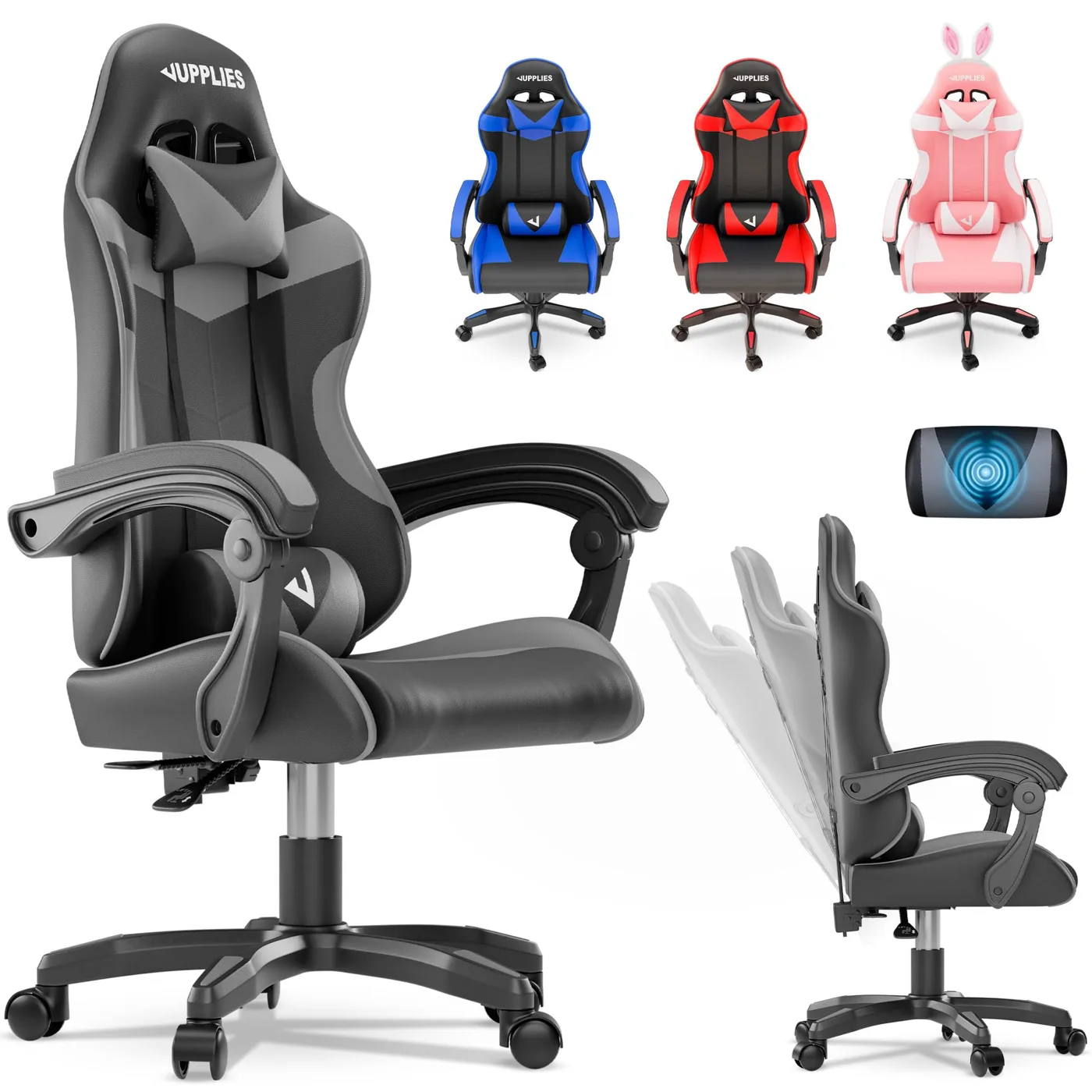 JUPPLIES Silla Gaming Profesional con Masajeador - Silla de Oficina Ergonómica, Altura…