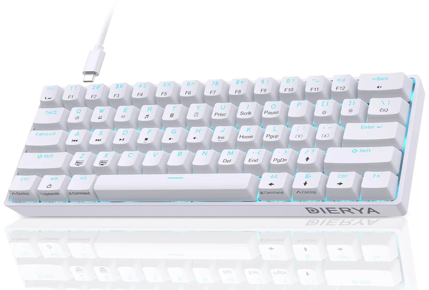 Dierya DK61SE Teclado Gaming 60%, QWERTY US, Switch Red, Blanco