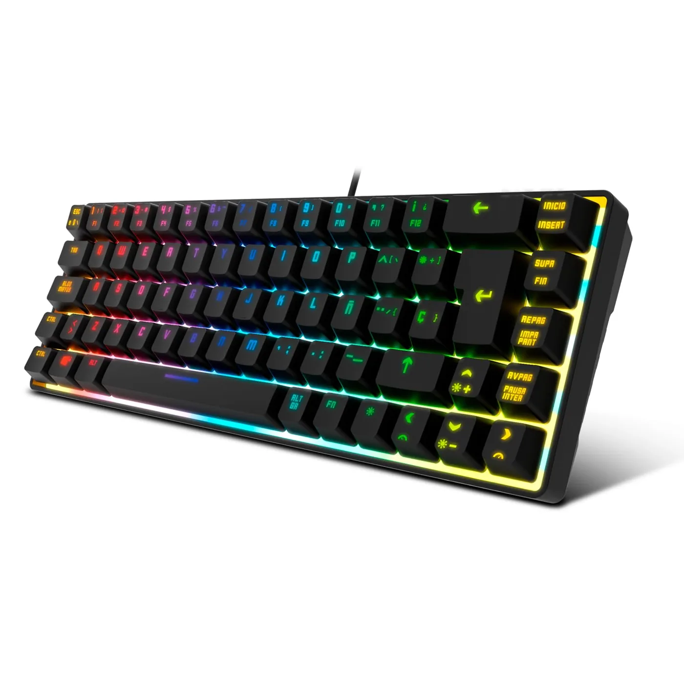 KROM Kalista - Teclado Gaming de Membrana RGB Rainbow, Formato 62%, Modo Gaming, N-19…