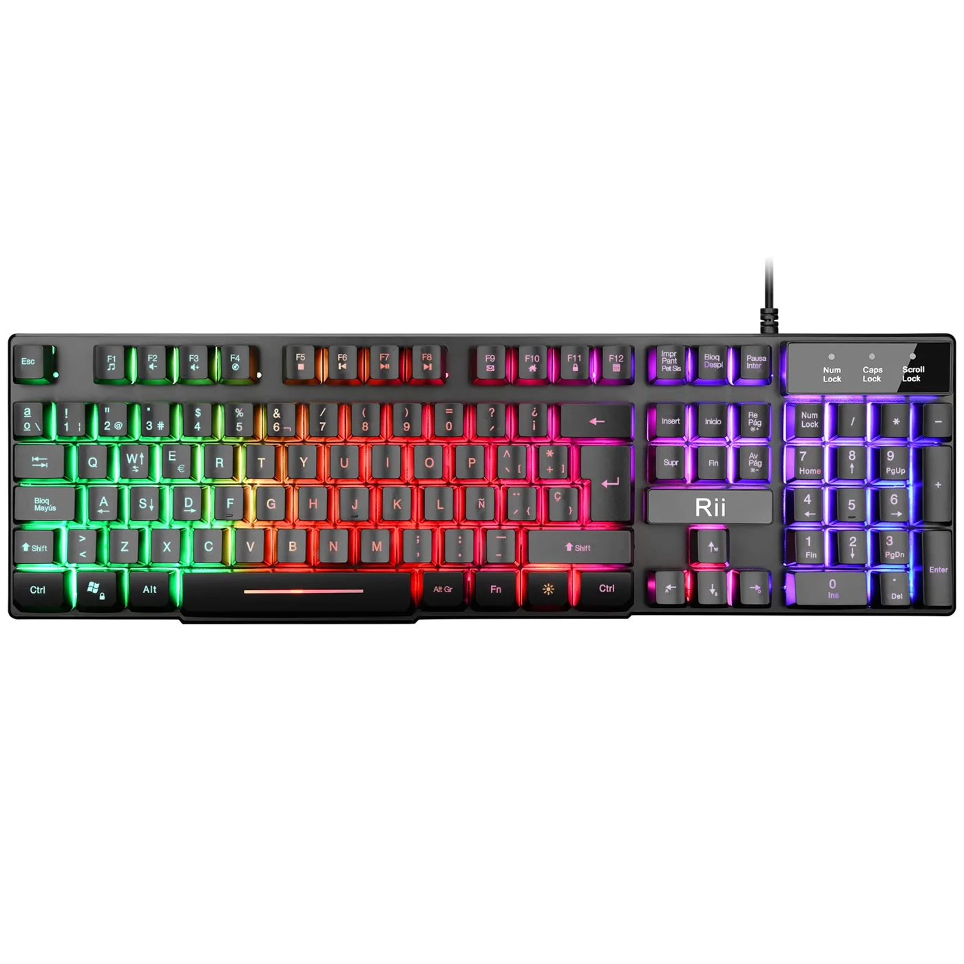 Rii RK100 Plus Teclado retroiluminado Gaming，7 Colores Rainbow LED，Teclado para Juegos…
